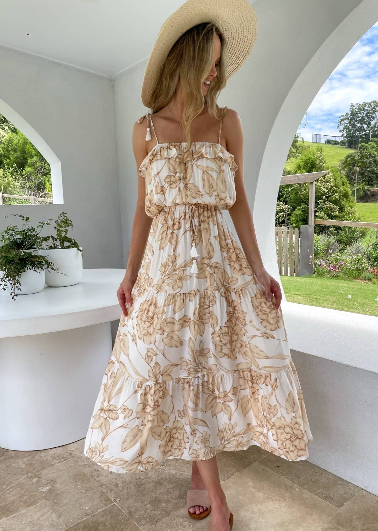 paradise island scalloped vanilla lace maxi dress boho beach boutique dress